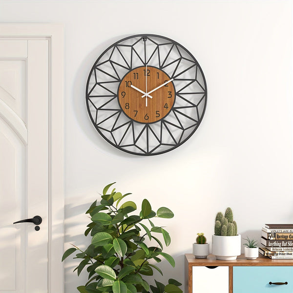 Metall-Wanduhr mit Holzmitte