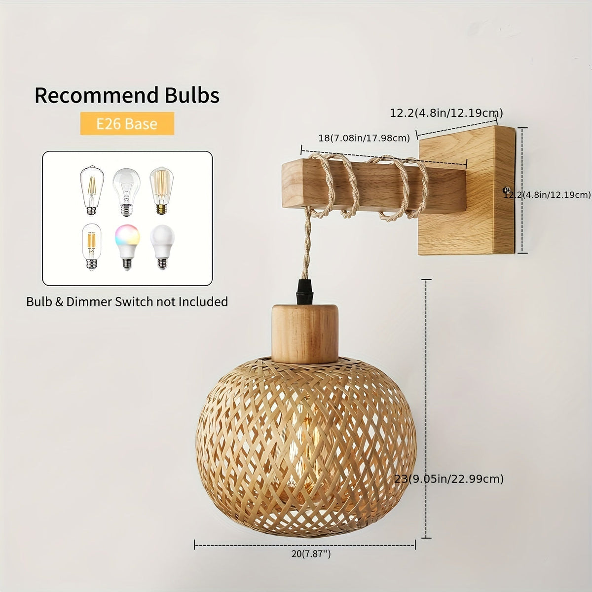 Rustikale Holz-Rattan-Wandleuchte