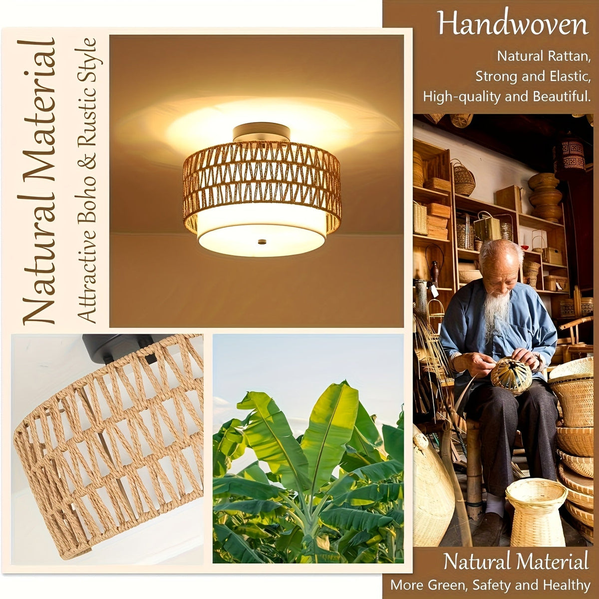 Boho Rattan-Deckenleuchte