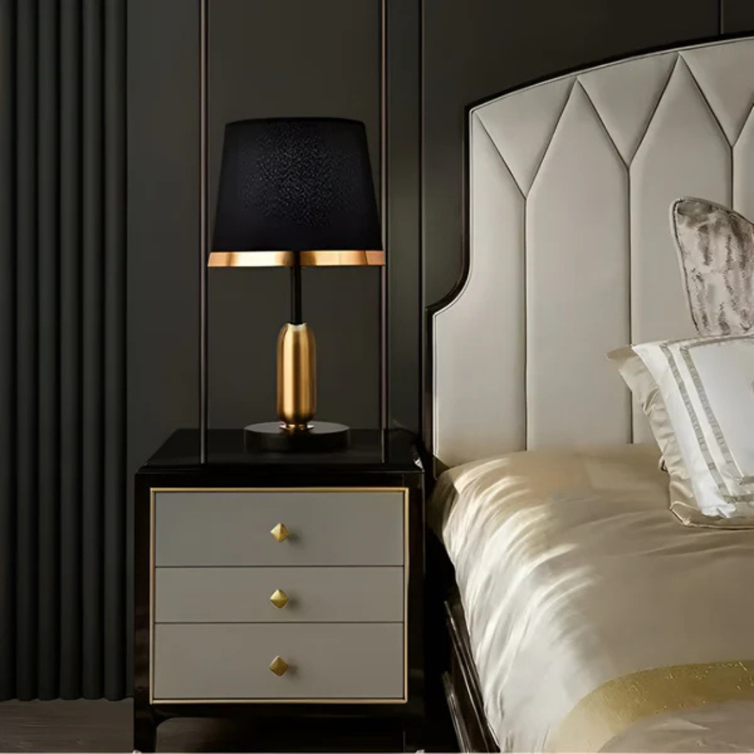 Vintage Tischlampe in Schwarz und Gold