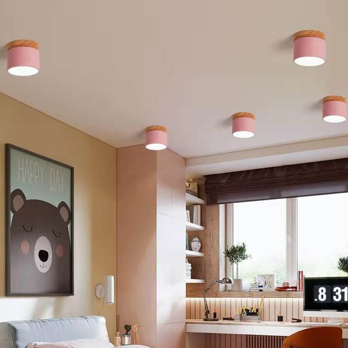 Macaron LED-Deckenleuchte mit Holz