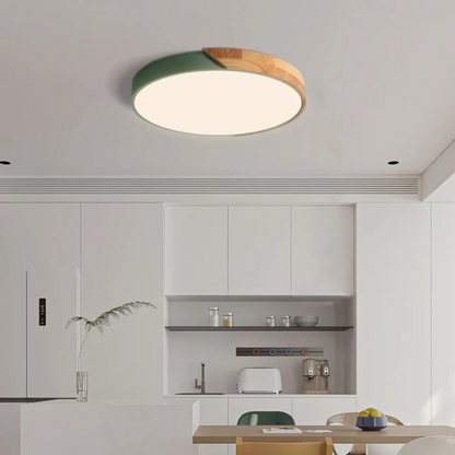 Nordische LED-Deckenleuchte mit Holzrand