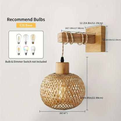 Rustikale Holz-Rattan-Wandleuchte