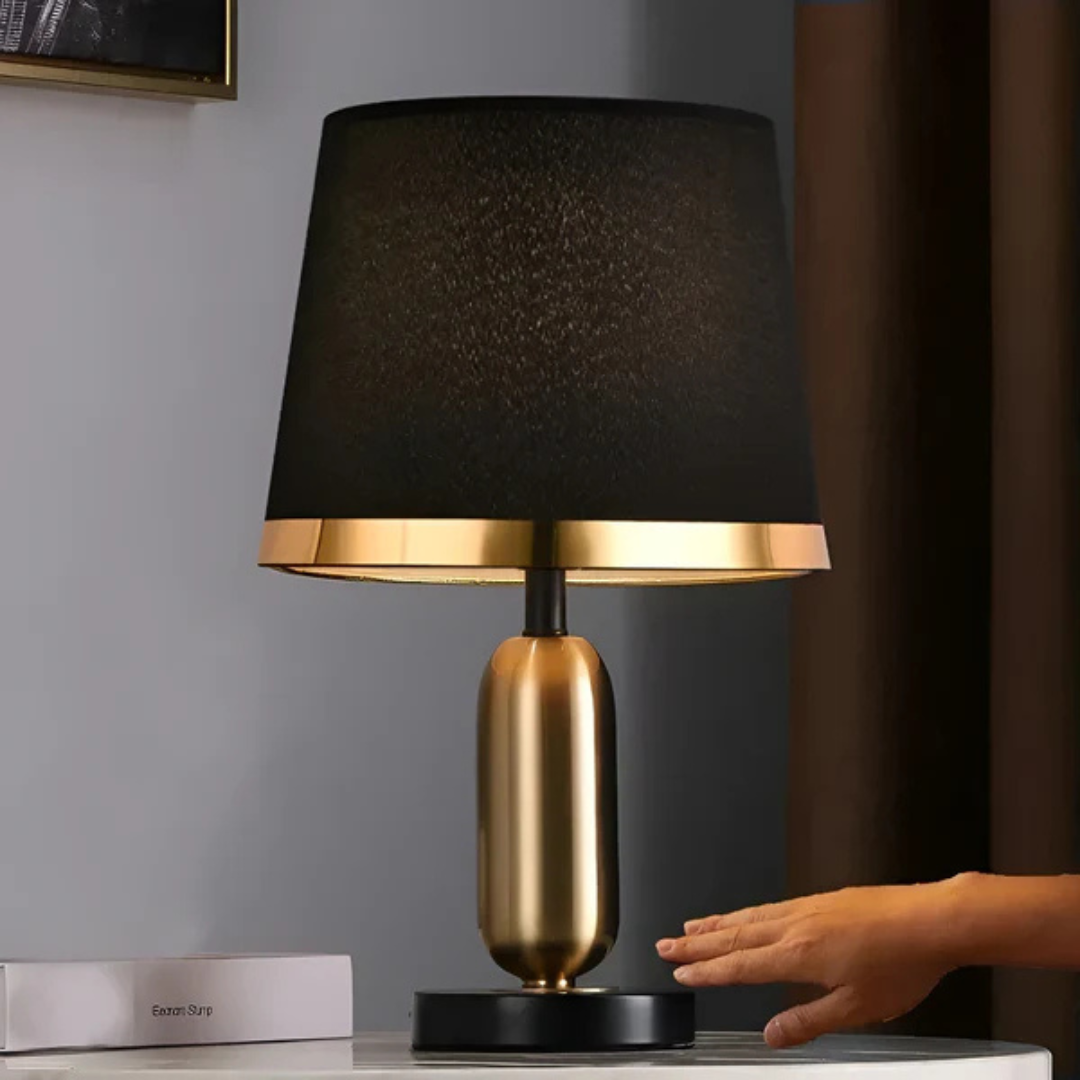 Vintage Tischlampe in Schwarz und Gold