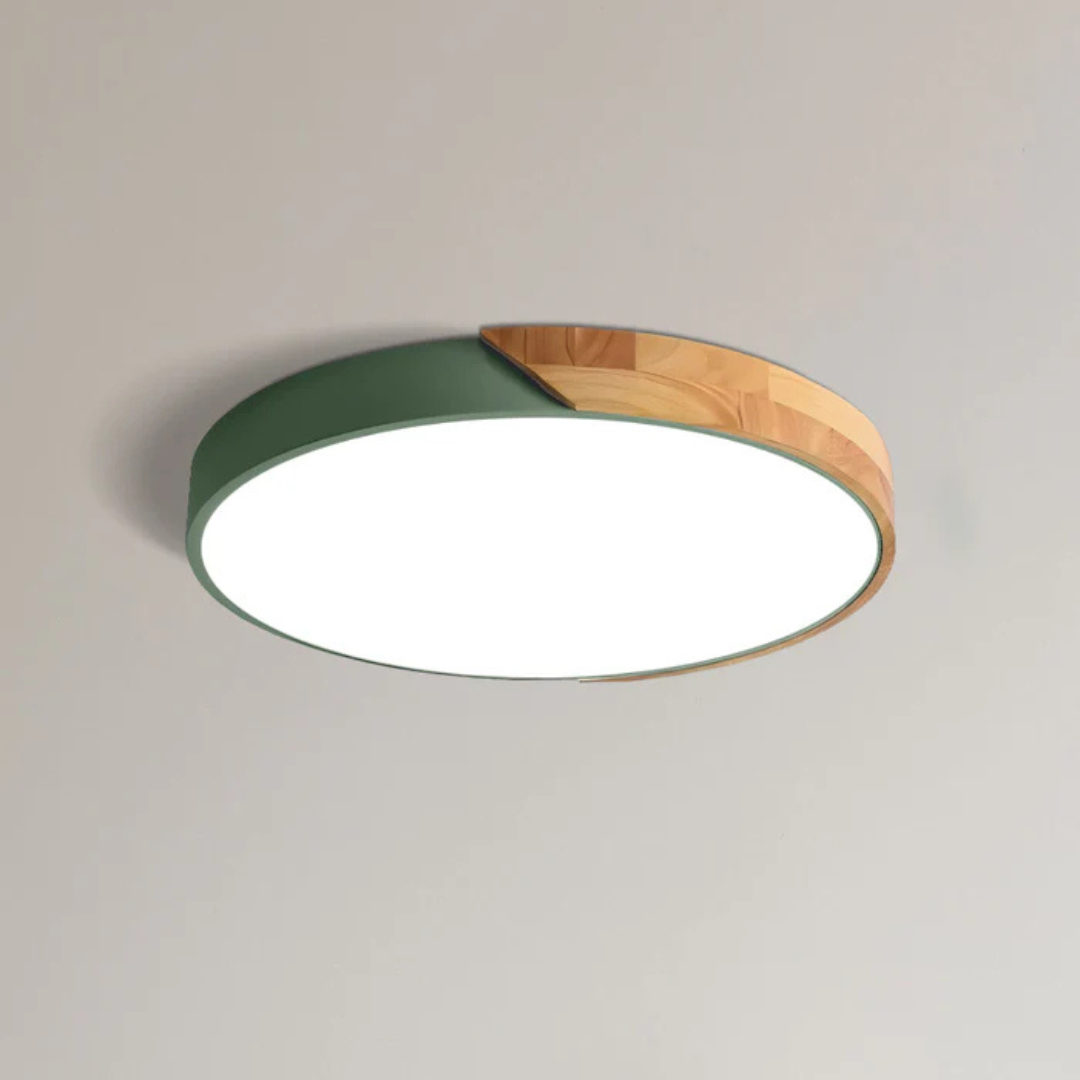 Nordische LED-Deckenleuchte mit Holzrand