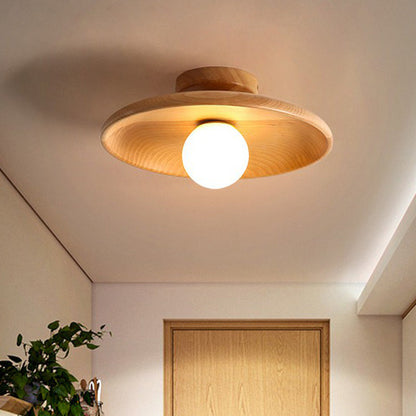 Holz-Deckenleuchte in Schalenform