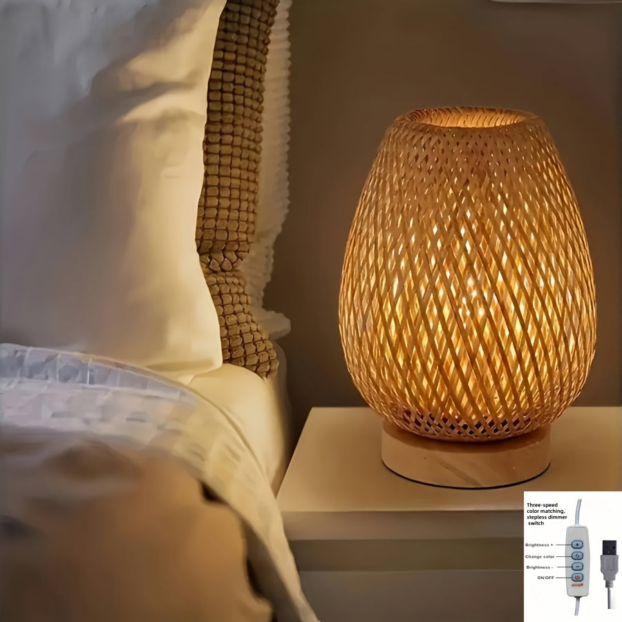 Nachttischlampe aus Bambusgeflecht