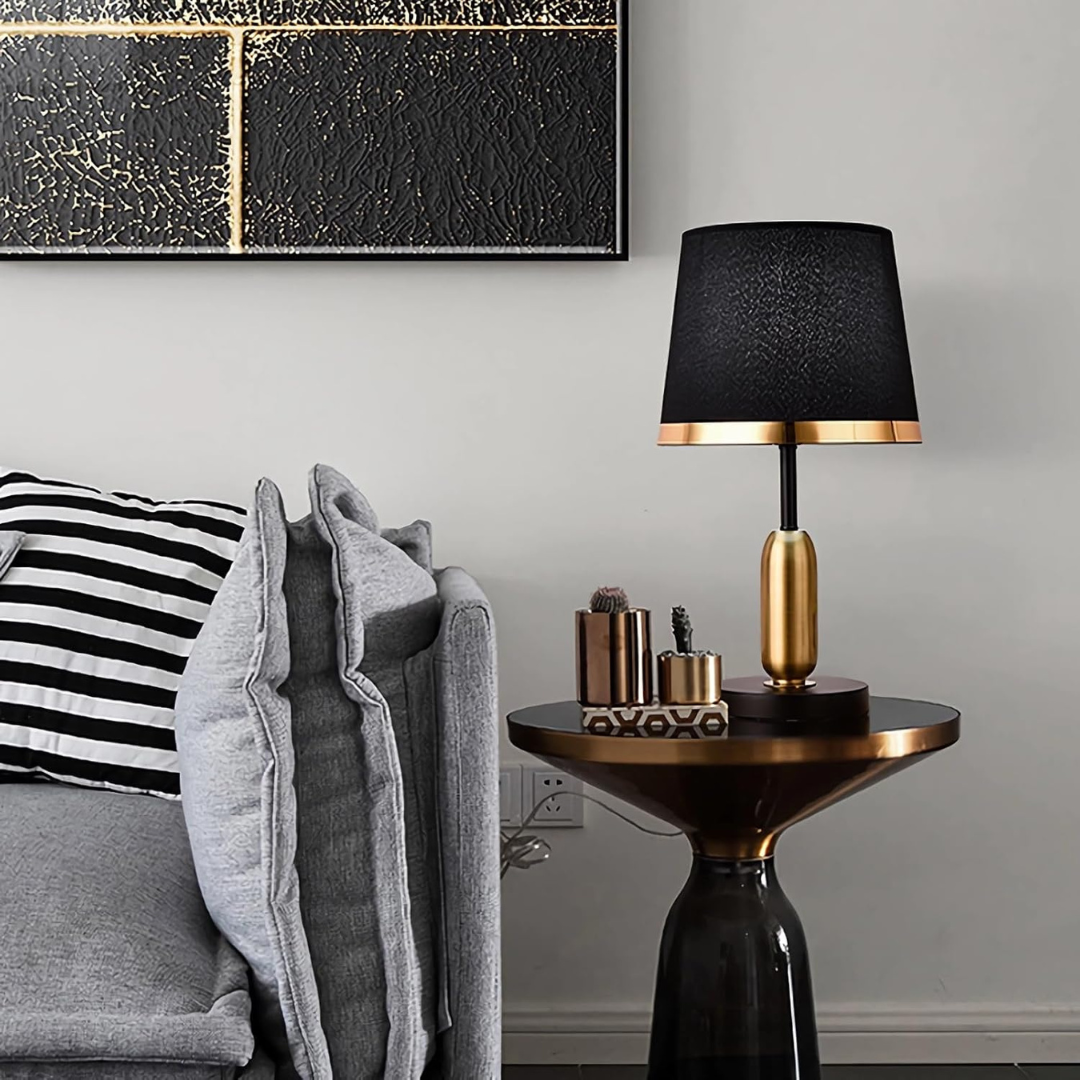 Vintage Tischlampe in Schwarz und Gold
