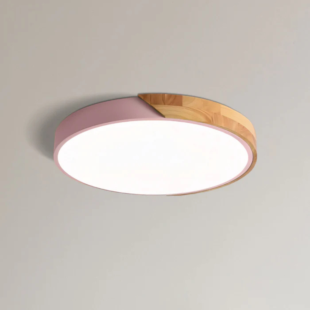 Nordische LED-Deckenleuchte mit Holzrand