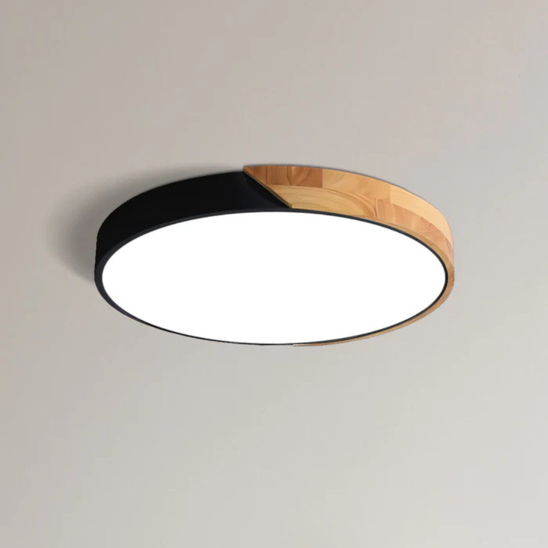 Nordische LED-Deckenleuchte mit Holzrand