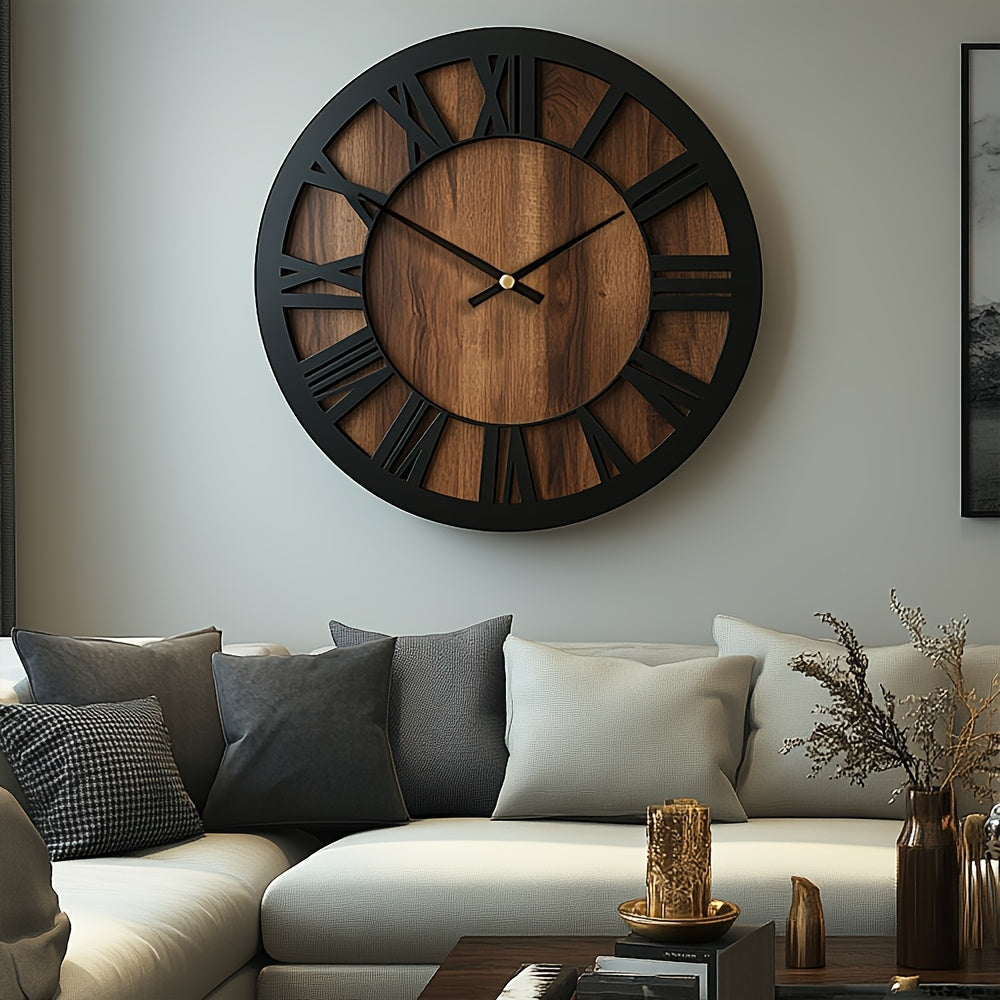 Vintage Holz-Wanduhr mit römischen Ziffern