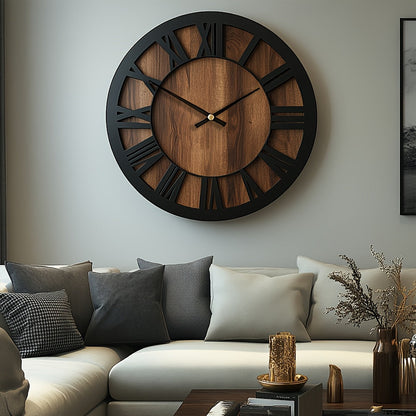 Vintage Holz-Wanduhr mit römischen Ziffern