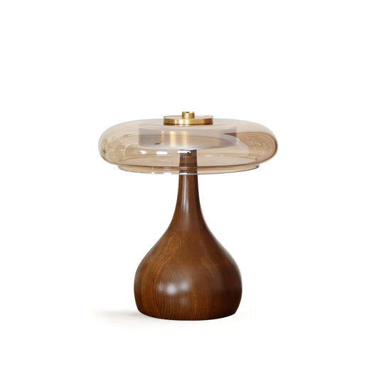 Andi Glas-Tischlampe mit Messing & Holz