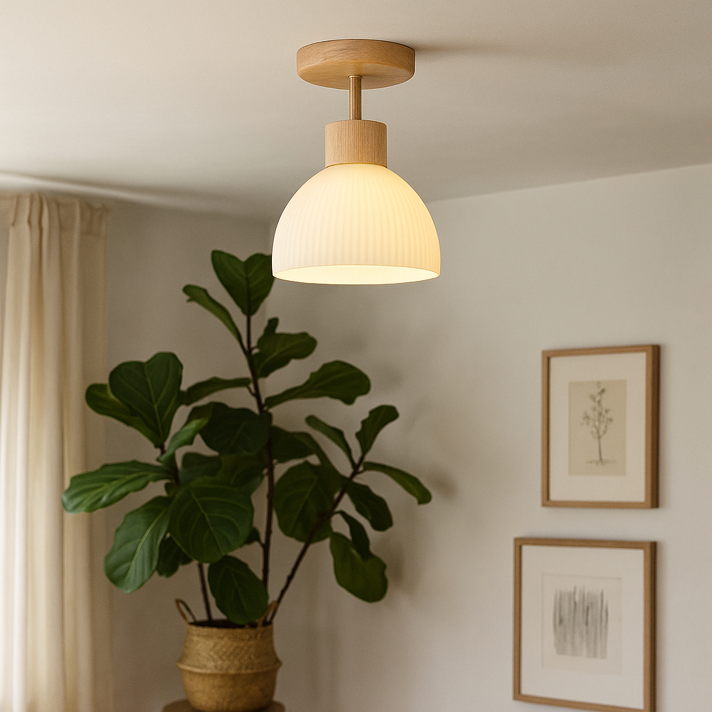 Ailse Deckenleuchte aus Holz und Glas