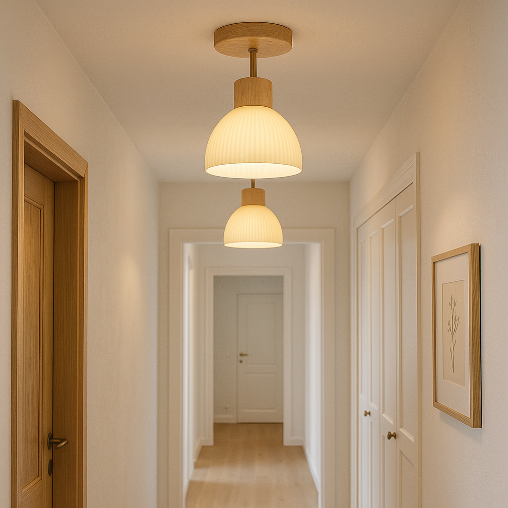 Ailse Deckenleuchte aus Holz und Glas