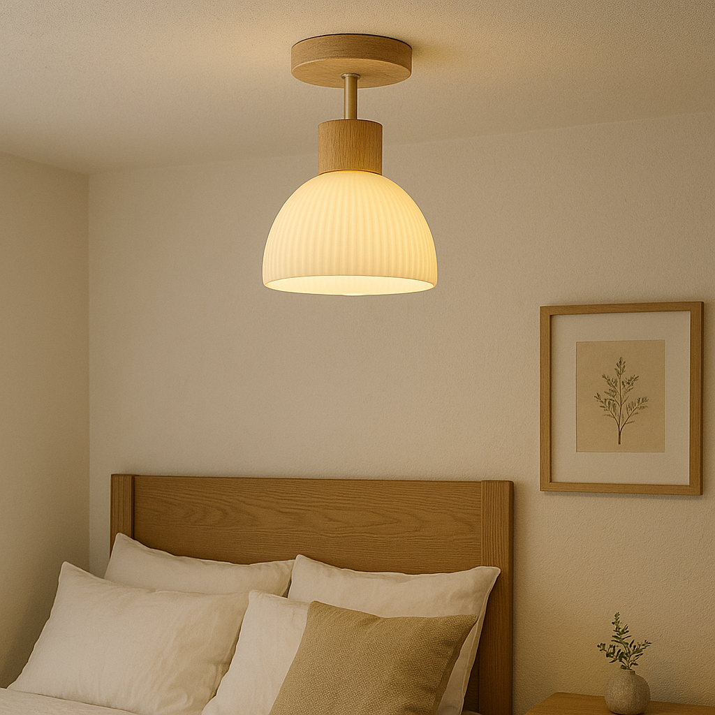 Ailse Deckenleuchte aus Holz und Glas