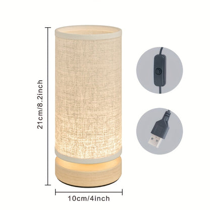 Holz-Tischlampe mit Leinenschirm