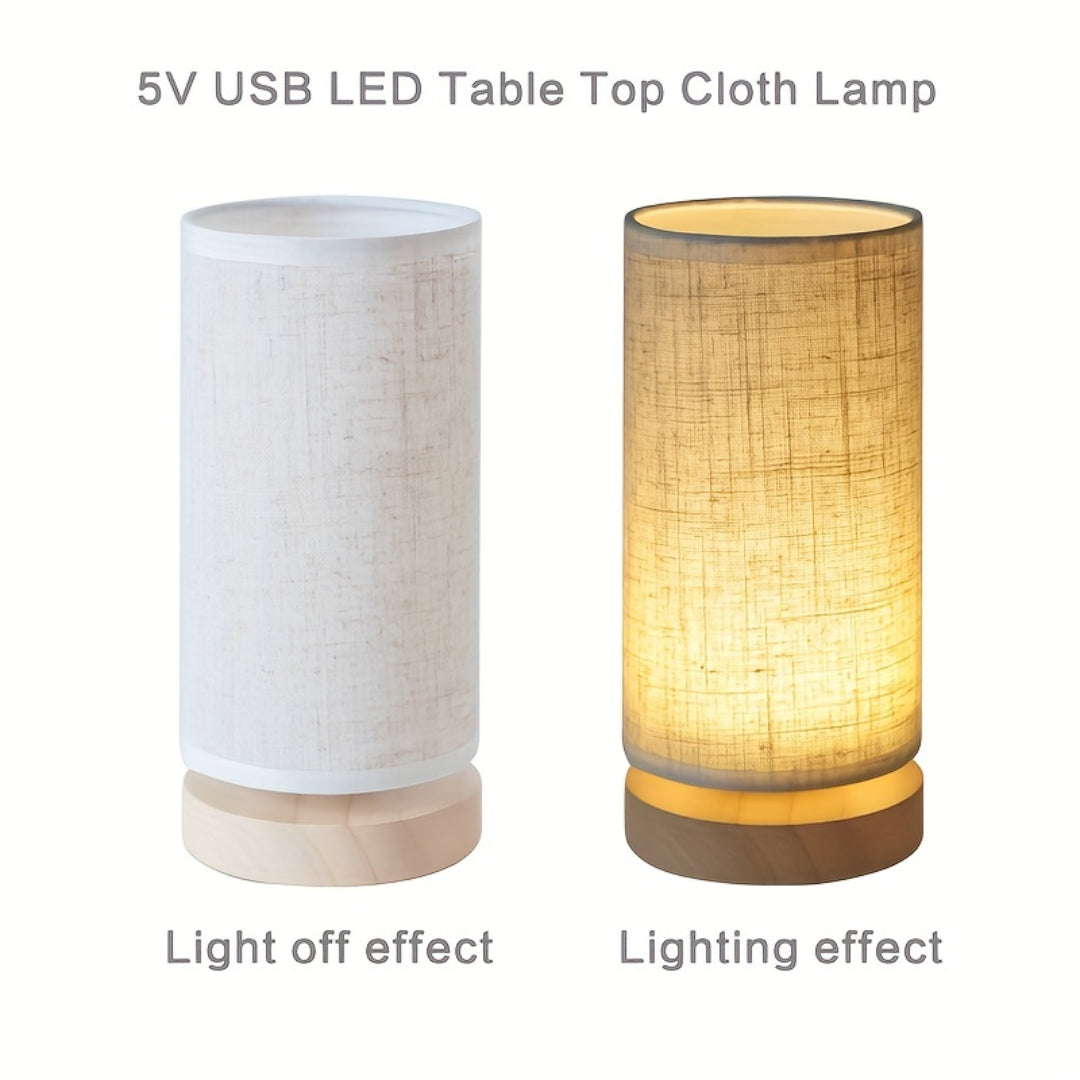 Holz-Tischlampe mit Leinenschirm