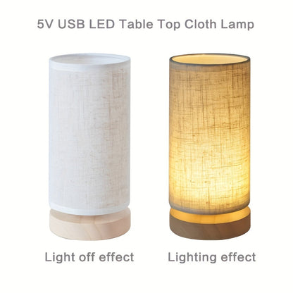 Holz-Tischlampe mit Leinenschirm