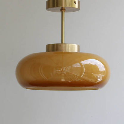 Vintage-Deckenleuchte Messing & Gelbglas