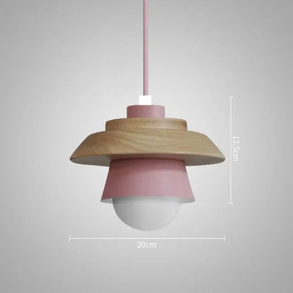 Holz-Pendelleuchte in Macaron-Tönen