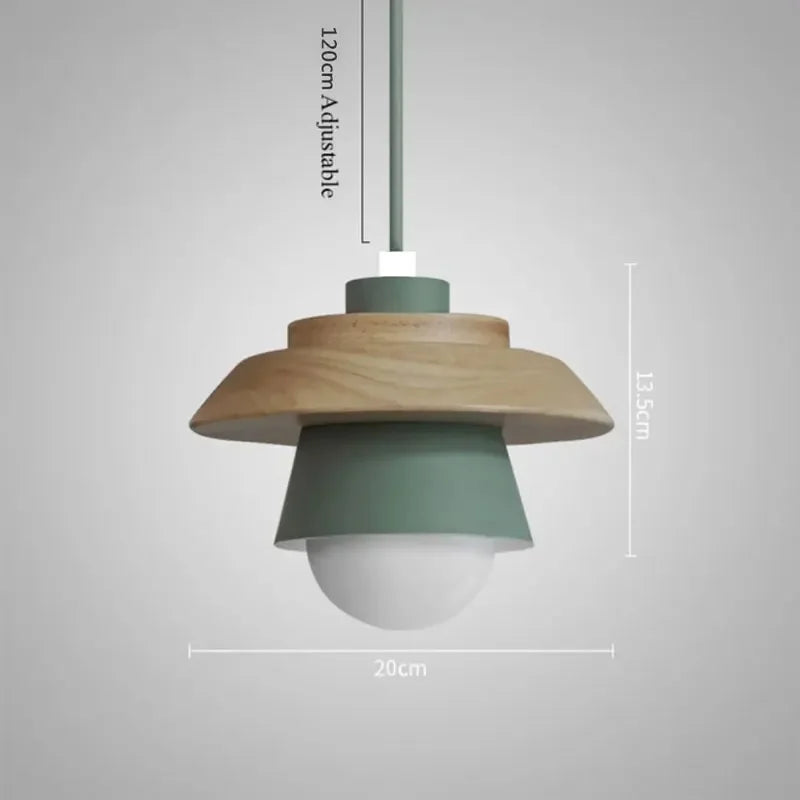 Holz-Pendelleuchte in Macaron-Tönen