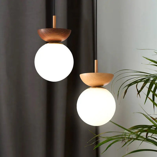 Glas-Kugel-Leuchte mit Holzoptik