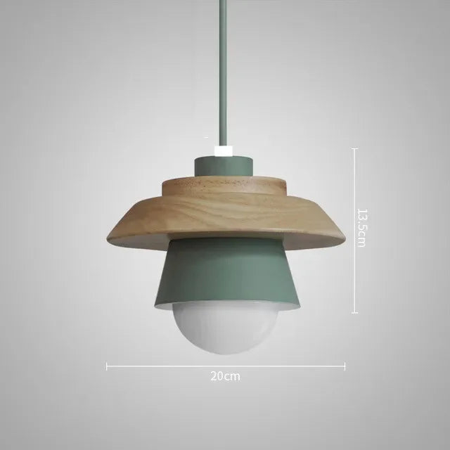 Holz-Pendelleuchte in Macaron-Tönen