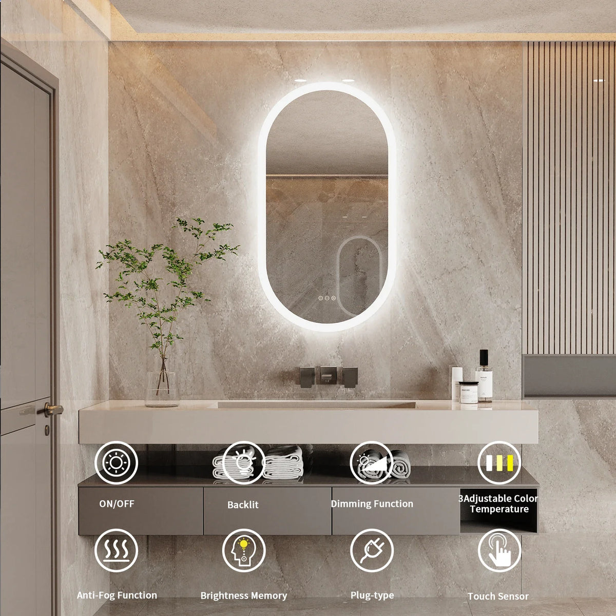 LumoOval ovaler LED-Badspiegel
