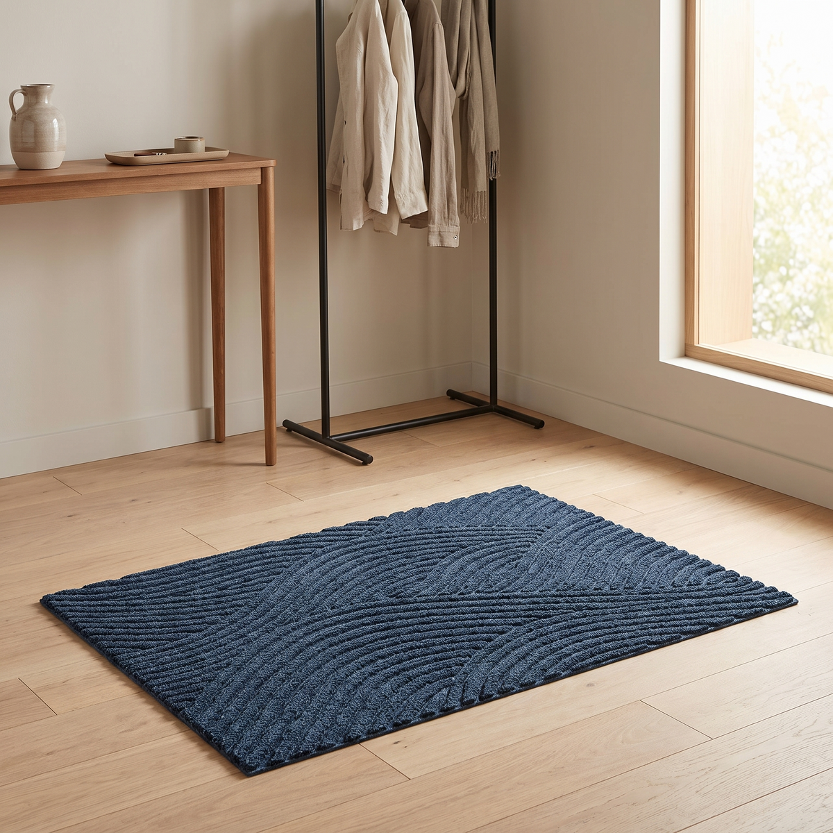 Türmatte im hellen Flur eines minimalistischen Zuhauses