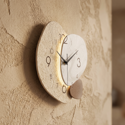 Nahaufnahme der TempoStone Wanduhr an strukturierter Putzwand