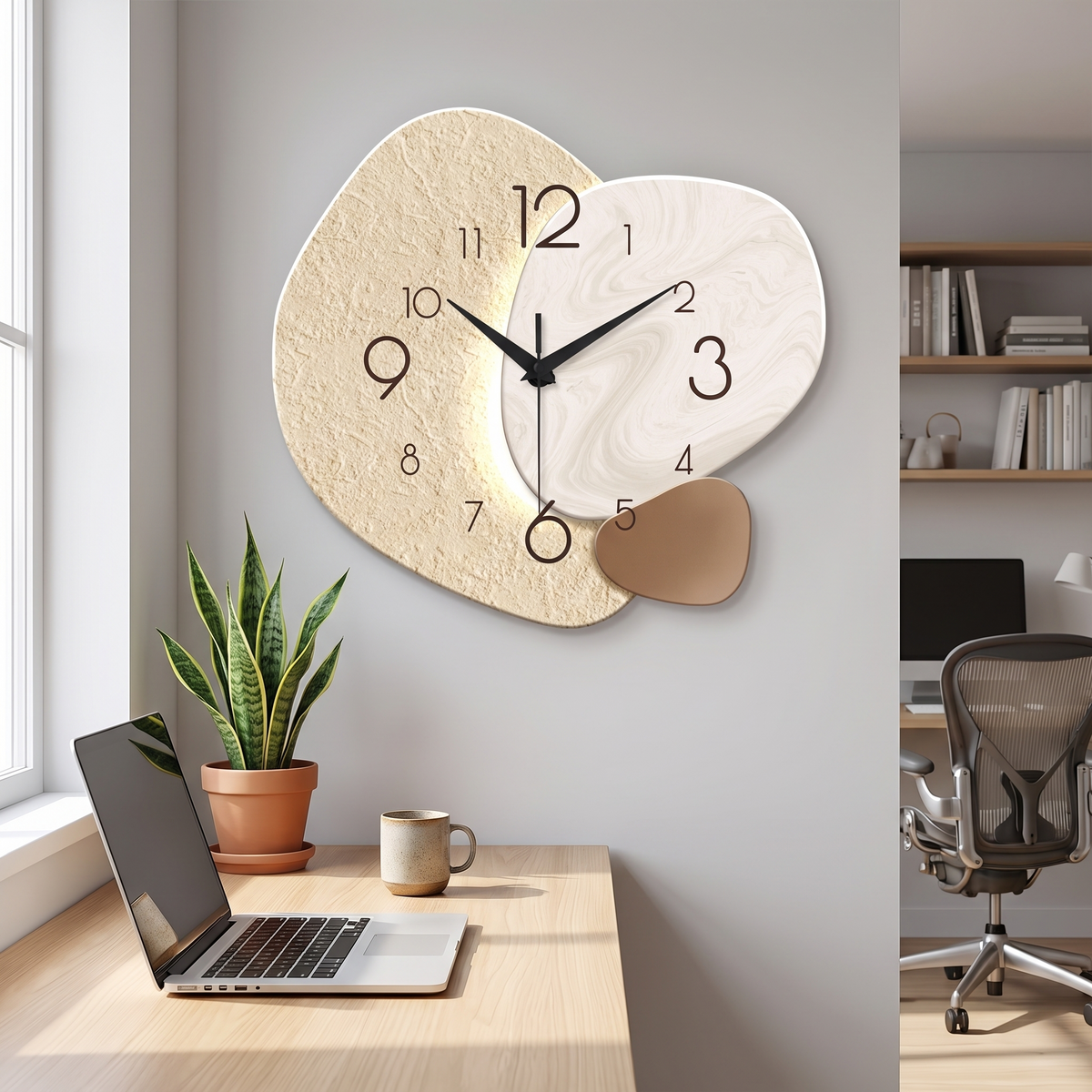 TempoStone Wanduhr im Homeoffice über dem Schreibtisch