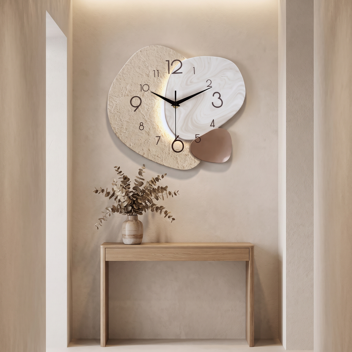 TempoStone Wanduhr im Flur über einer Konsole