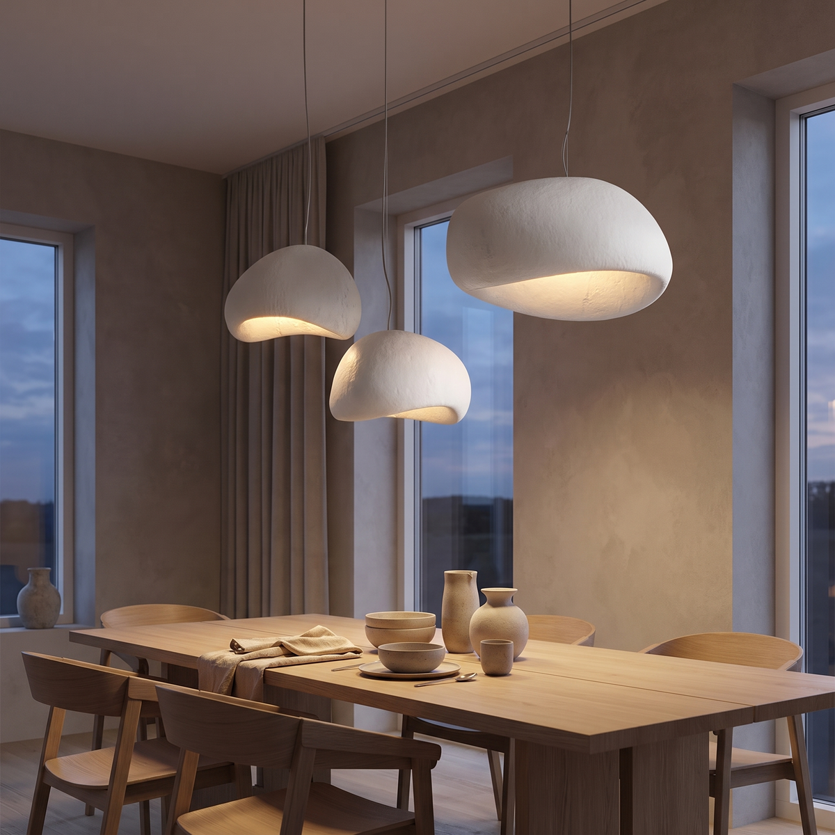 Zenith Glow Kronleuchter über Esstisch im nordischen Esszimmer
