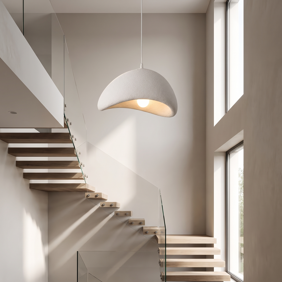 Zenith Glow Kronleuchter im Treppenhaus eines modernen Hauses