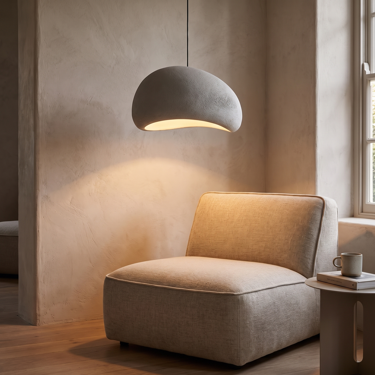 Zenith Glow Kronleuchter im Wohnzimmer über Loungesessel