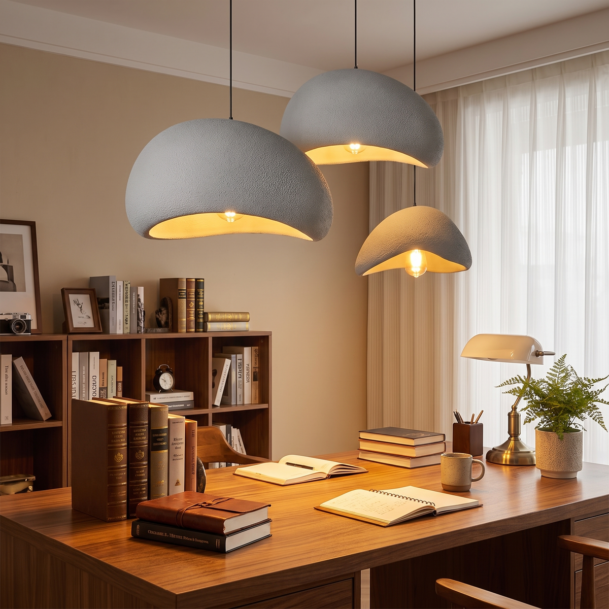 Zenith Glow Kronleuchter im Arbeitszimmer über Holzschreibtisch