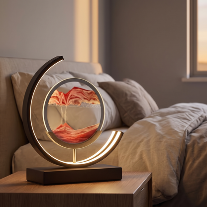 Sandlicht LED-Tischlampe auf Nachttisch im Schlafzimmer