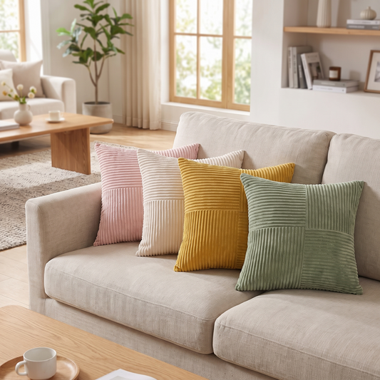 Cord-Kissenbezüge auf dem Sofa im Wohnzimmer
