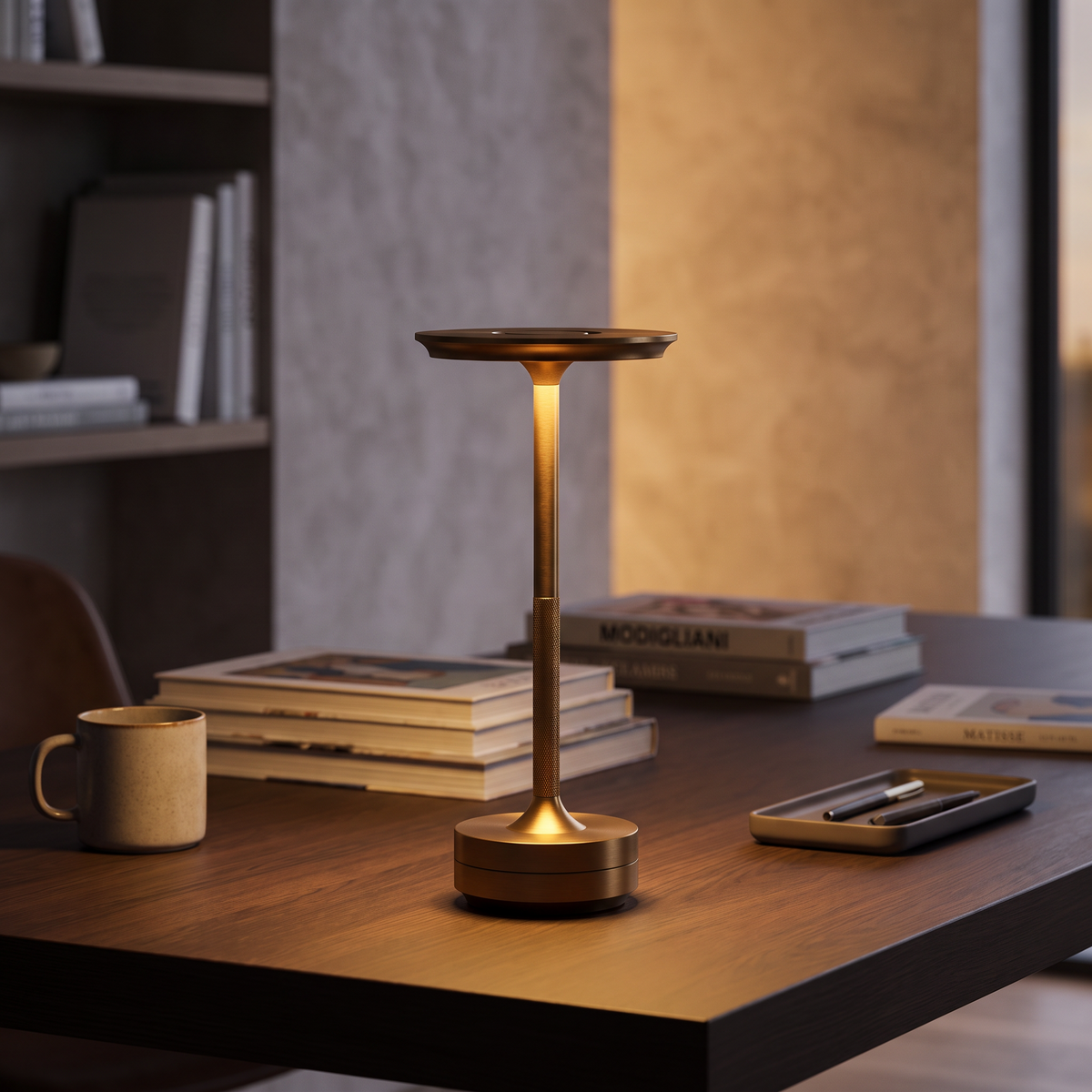 Wiederaufladbare Berührungs-Schreibtischlampe im Arbeitszimmer