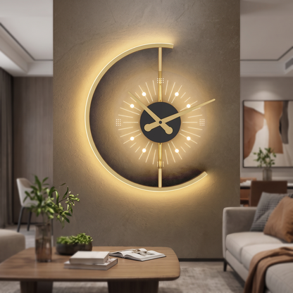 Lunaris Wanduhrlampe an der Wohnzimmerwand