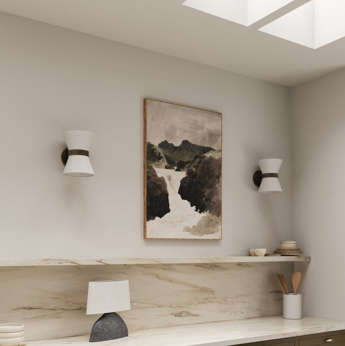 Wandleuchte aus Bronze und Leinen