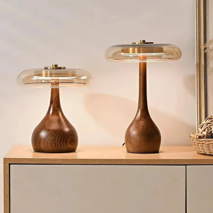 Andi Glas-Tischlampe mit Messing & Holz