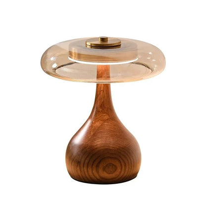 Andi Glas-Tischlampe mit Messing & Holz
