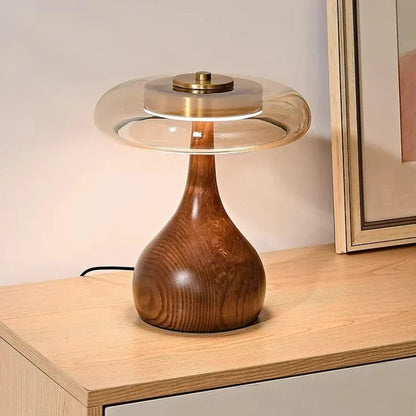 Andi Glas-Tischlampe mit Messing & Holz