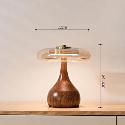 Andi Glas-Tischlampe mit Messing & Holz