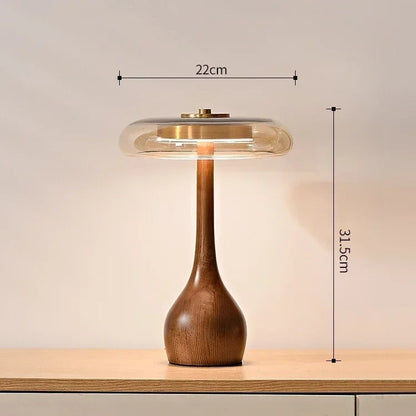Andi Glas-Tischlampe mit Messing & Holz